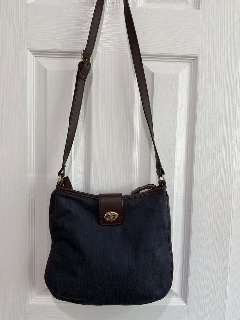 Talbots Blue Grayish Demi Style Fabric Crossbody/Shoulder Bag with Turn Lock